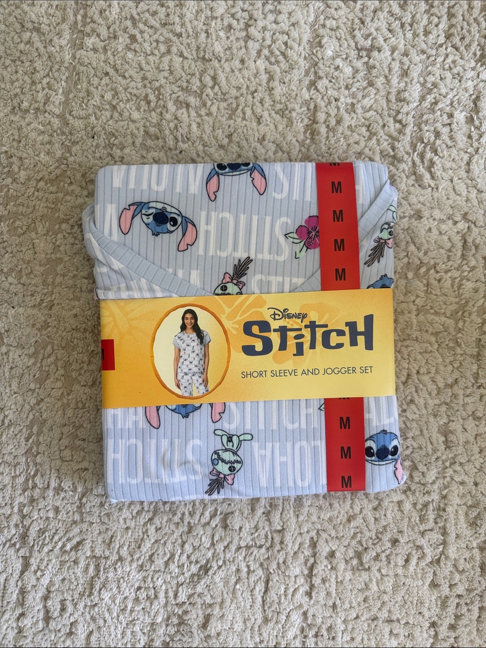 Stitch M Blue Short Sleeve and Jogger Pajama Set - M